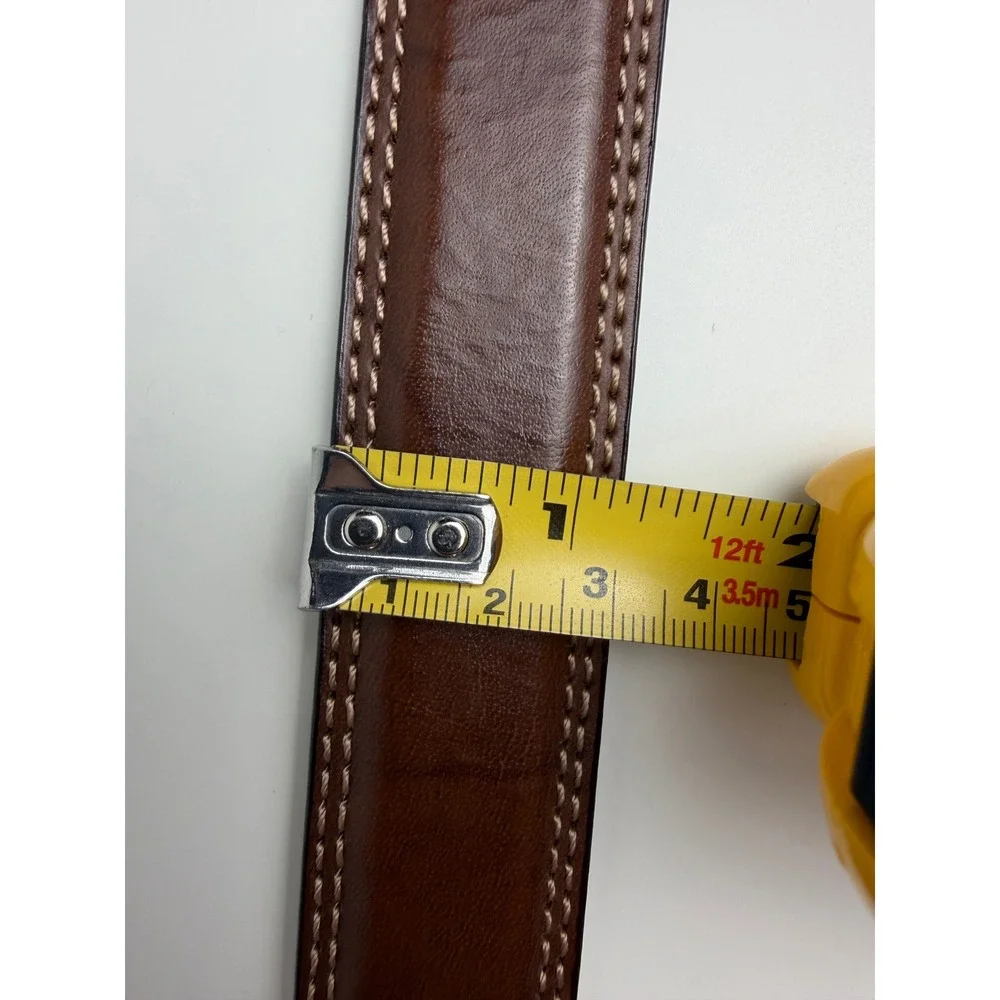 Dockers Mens Genuine Leather Belt Brown Contrast Stitch Brass 34-36 Old Money